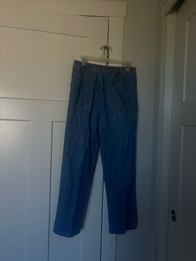 Vintage 90s Elastic Waist Denim Pants in Medium Blue
